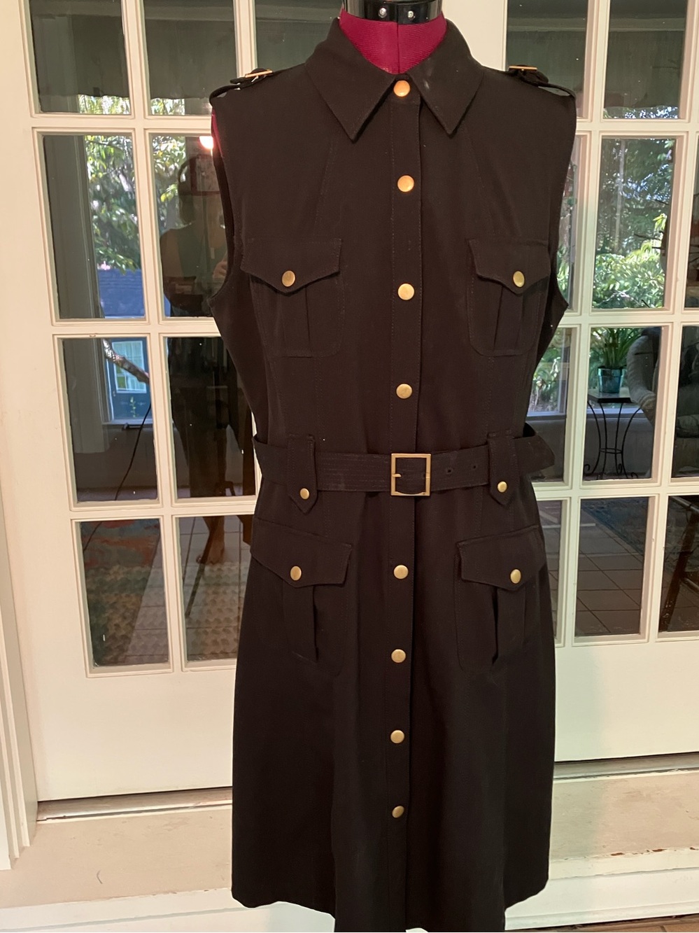 Calvin Klein Black Shirt Dress with brass snaps and belt Size 12